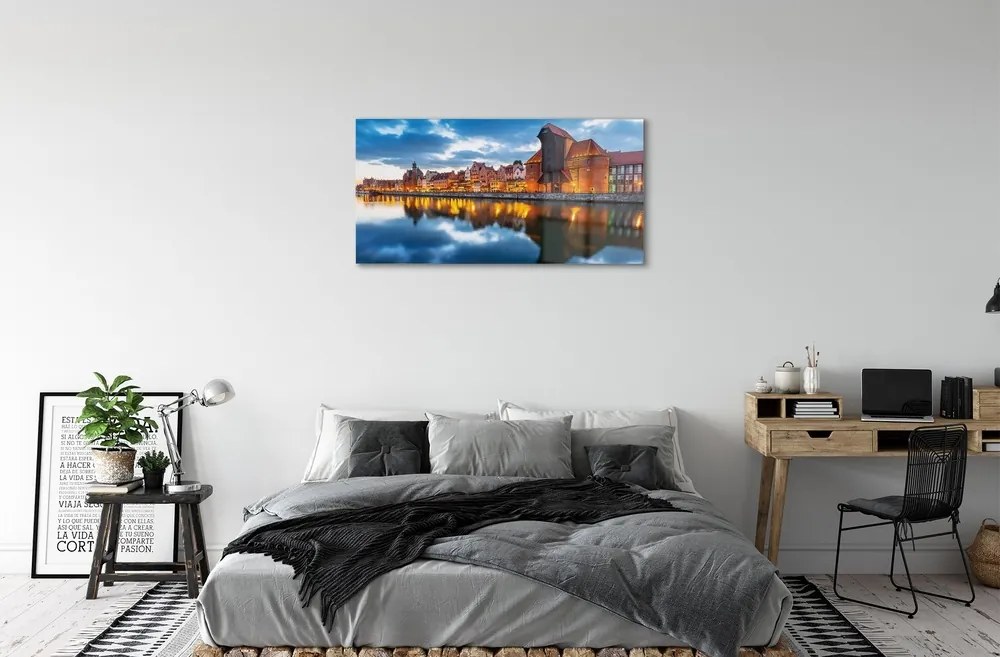 Sklenený obraz Gdańsk riečne budovy 125x50 cm