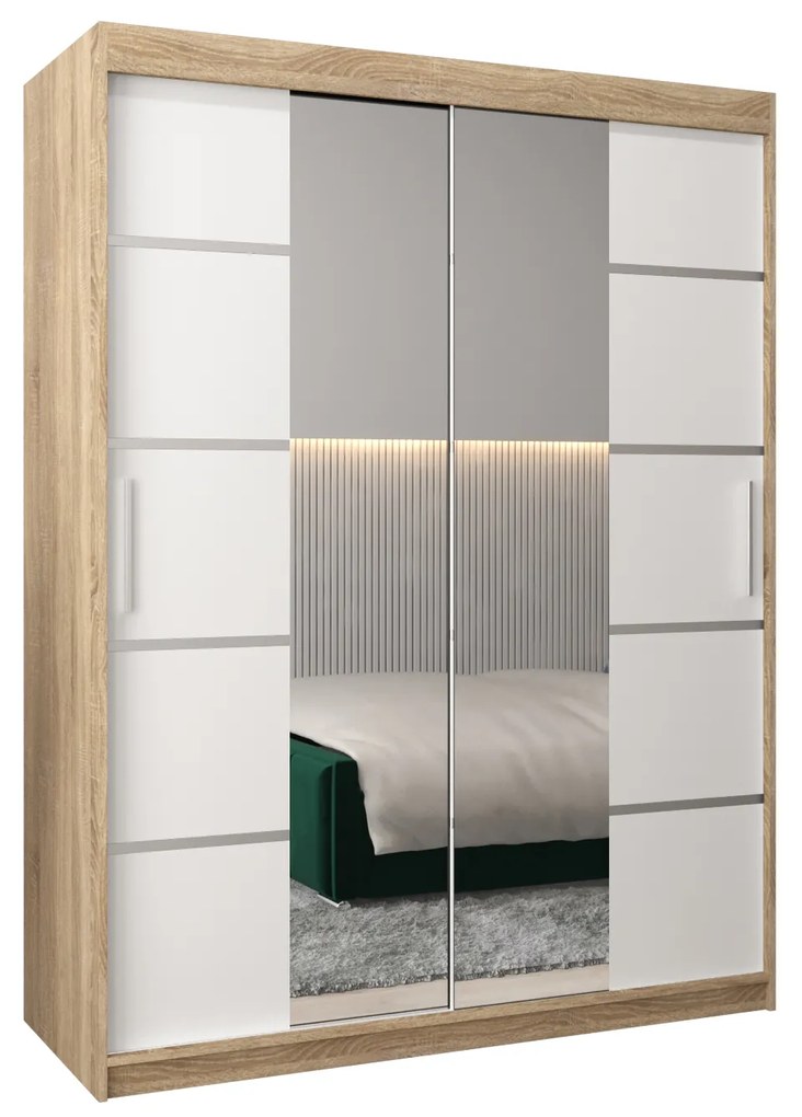 Šatníková skriňa 150 cm Verika 4 150 (dub sonoma + biela). Akcia -28%. Vlastná spoľahlivá doprava až k Vám domov. 1064284