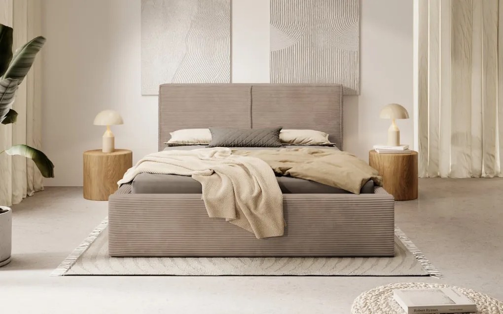 Posteľ Inez 180x200 cm, svetlo hnedá štrukturovaná látka