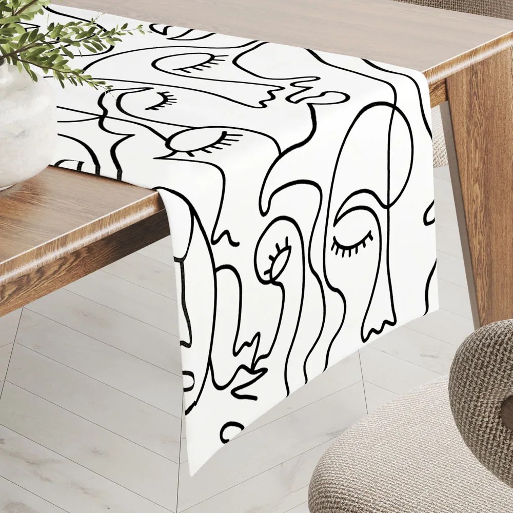 Biante Bavlnený behúň na stôl Sandra SA-570 Abstraktné tváre na bielom 35x140 cm
