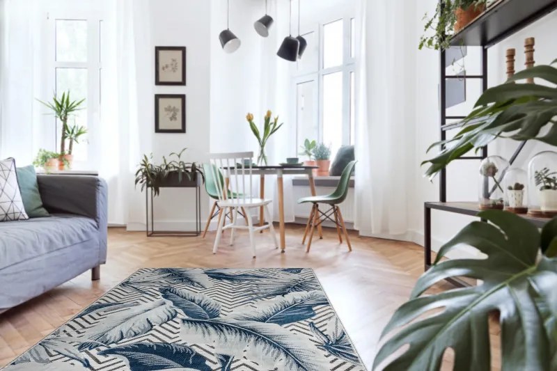 Dywany Łuszczów, Kusový koberec Botanic 65242 Feathers grey – na von aj na doma, 196x290, modrá, chodba / predsieň