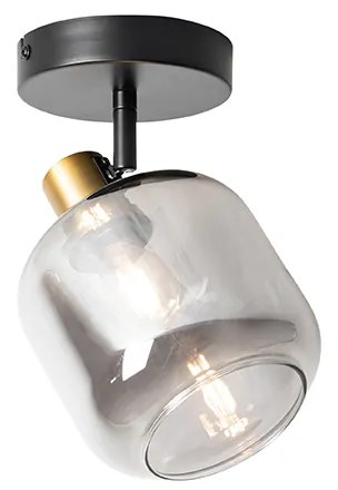 Dizajnové stropné bodové svetlo čierne so zlatom a dymovým sklom - Zuzanna