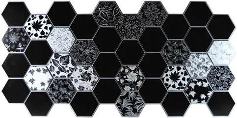 Obkladové 3D PVC panely rozmer 973 x 492 mm, hrúbka 0,2 mm, čierno-biely Floral