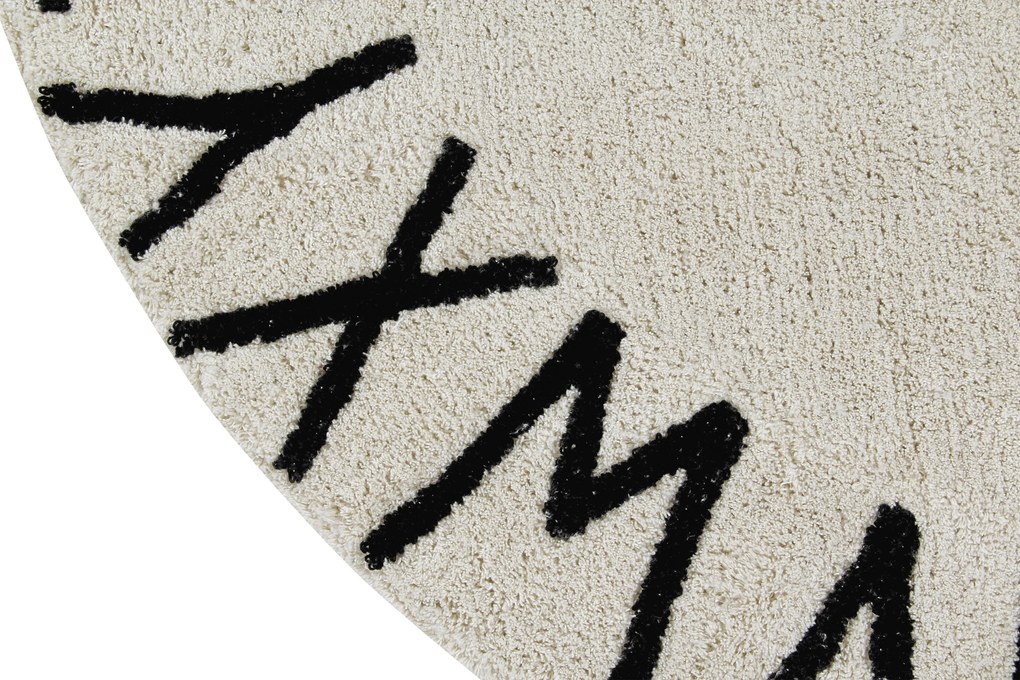 Lorena Canals, Ručne tkaný kusový koberec Round ABC Natural-Black, 150x150 (priemer) kruh, biela, detská izba