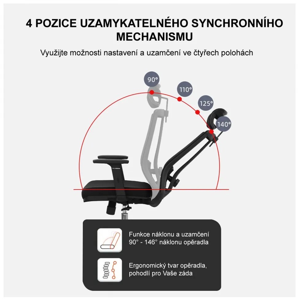 Kancelárska ergonomická stolička Neoseat SABRINA — sieť / látka, čierna, nosnosť 150 kg
