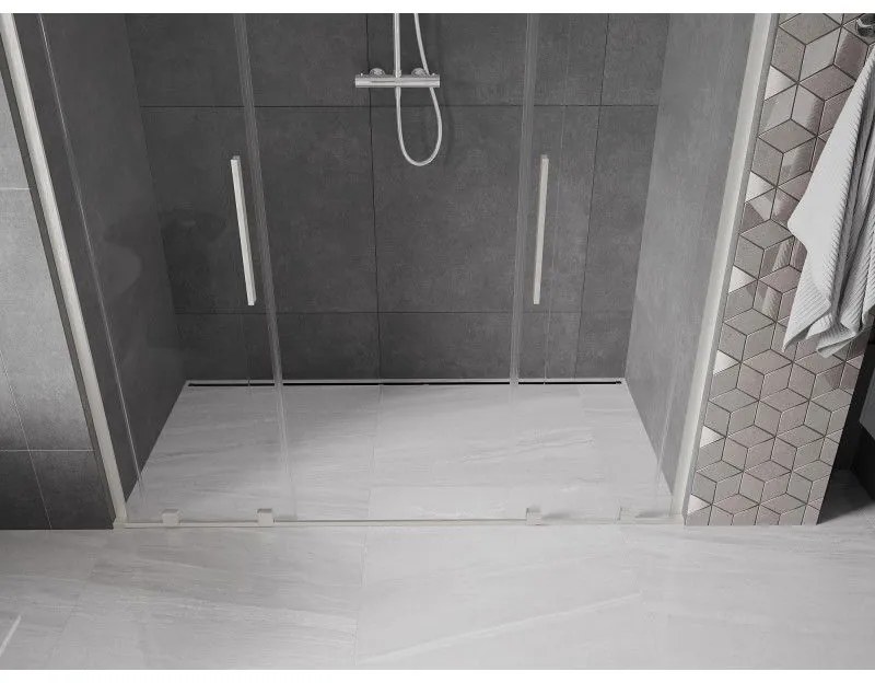 Mexen Velar L Duo, posuvné sprchové dvere do otvoru 180 cm, 8mm číre sklo, brúsená oceľ, 871-180-003-02-97
