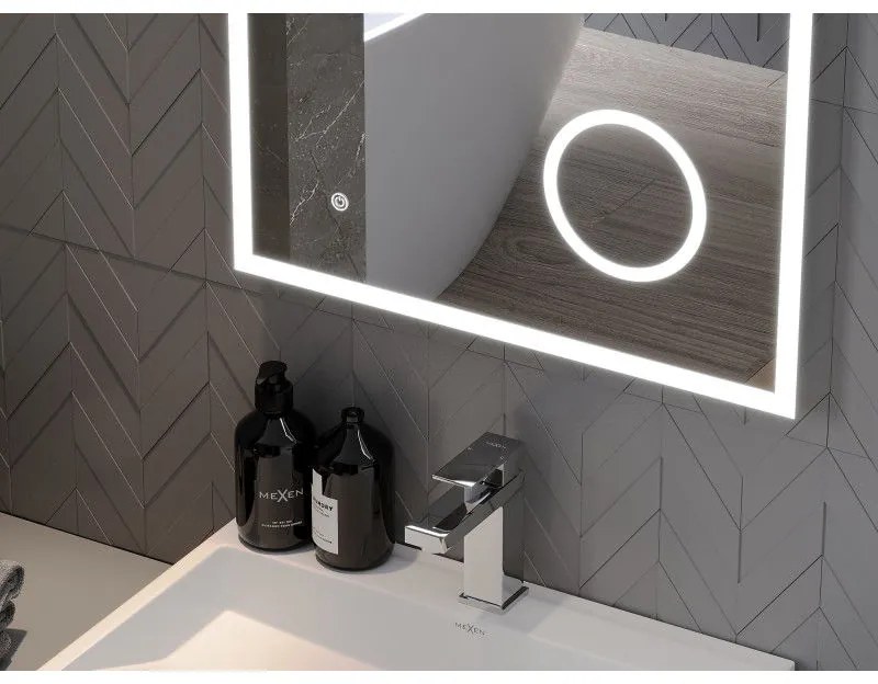 Mexen Kala, LED kúpeľňové zrkadlo s podsvietením a kozmetickým zrkadlom 60 x 80 cm, 6000K, ochrana proti zahmlievaniu, 9820-060-080-611-00
