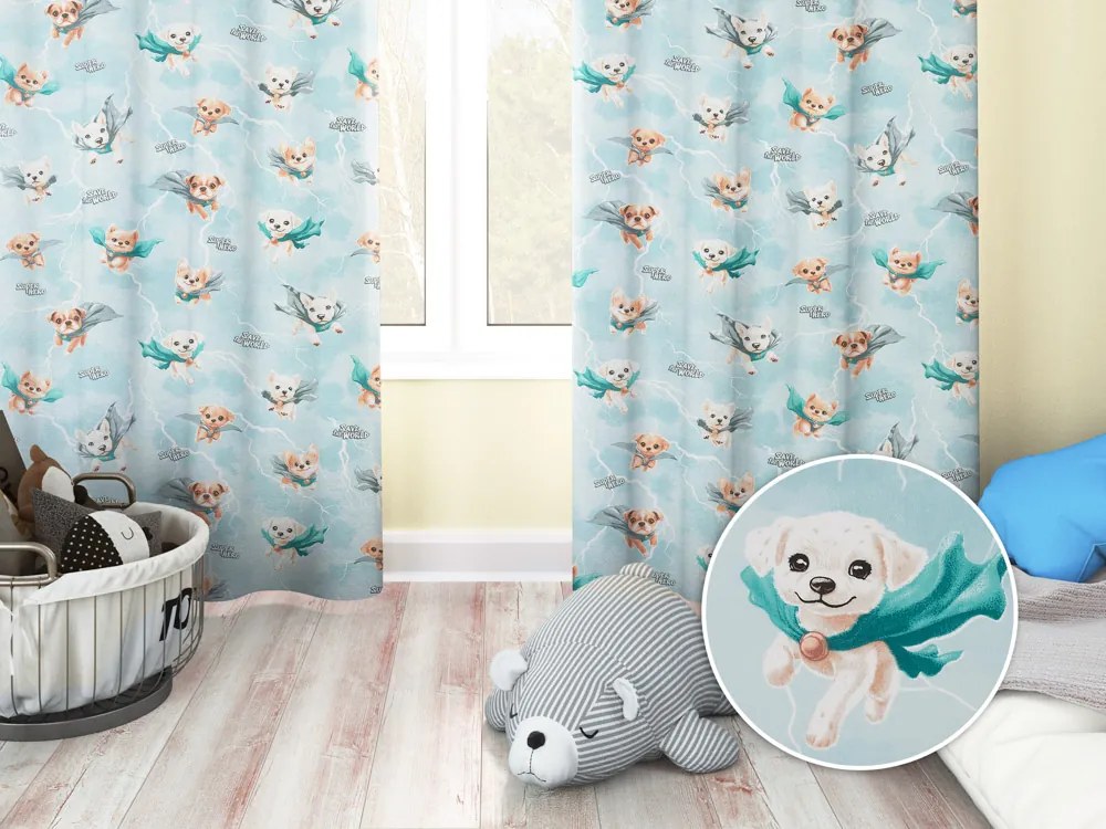 Biante Detský bavlnený záves Sandra SA-651 Psí superhrdinovia na ľadovo modrom 150x210 cm