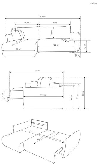 Univerzálna rozkladacia rohová sedacia súprava s úložným priestorom do tvaru L FRIDA, hnedá
