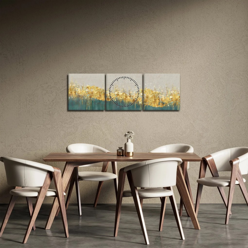 Obraz - Textúra so zlatým dekorom (s hodinami) (90x30 cm)