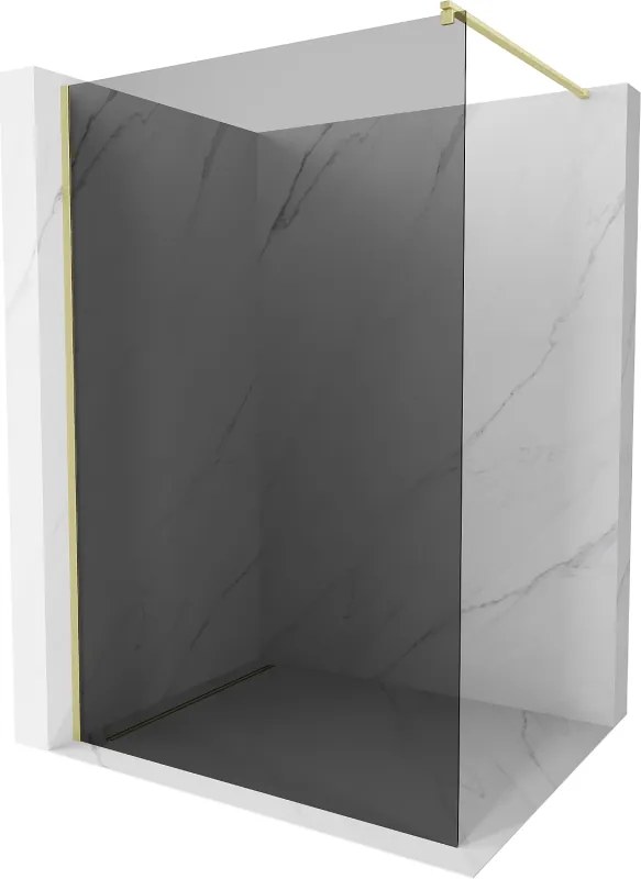 Mexen Kioto, sprchová zástena Walk-In 80 x 200 cm, 8mm šedé sklo, zlatý matný profil, 800-080-101-55-40