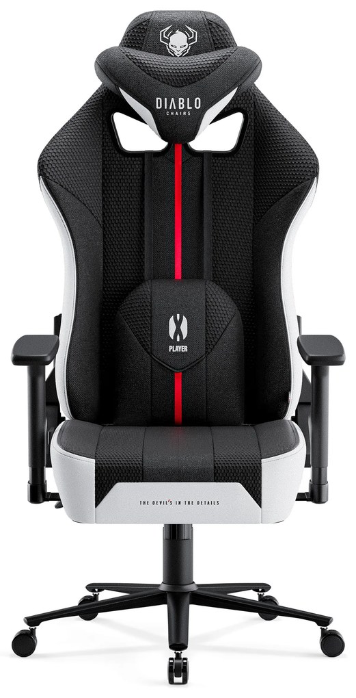 Herné kreslo s látkovým poťahom, veľkosť King Size, bielo-čierne: Diablo X-Player 2.0