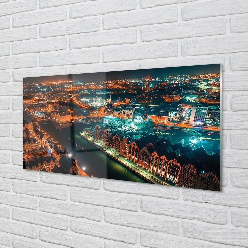 Sklenený obraz Gdańsk River nočné panorama 120x60 cm