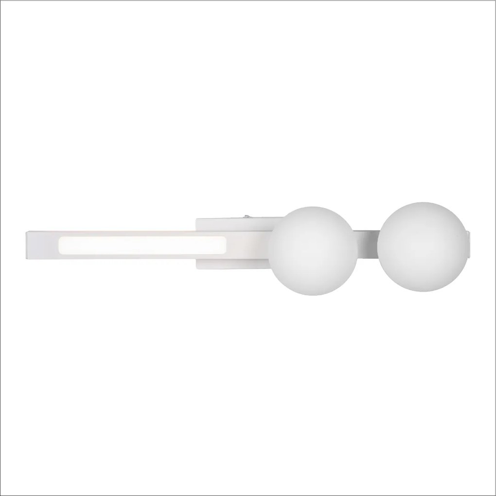 Nástenné svietidlo Magnet2, 2x biele sklenené tienidlo + 1x LED 13W, w