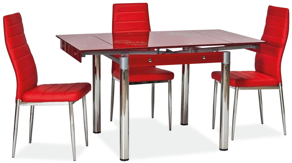 Jedálenský set GD-082 1+4 - chróm / tvrdené sklo / červená