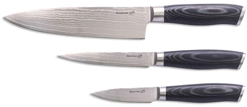 Sada nožov G21 Gourmet Damascus v bambusovom bloku 3 ks + brúsny kameň 6002217