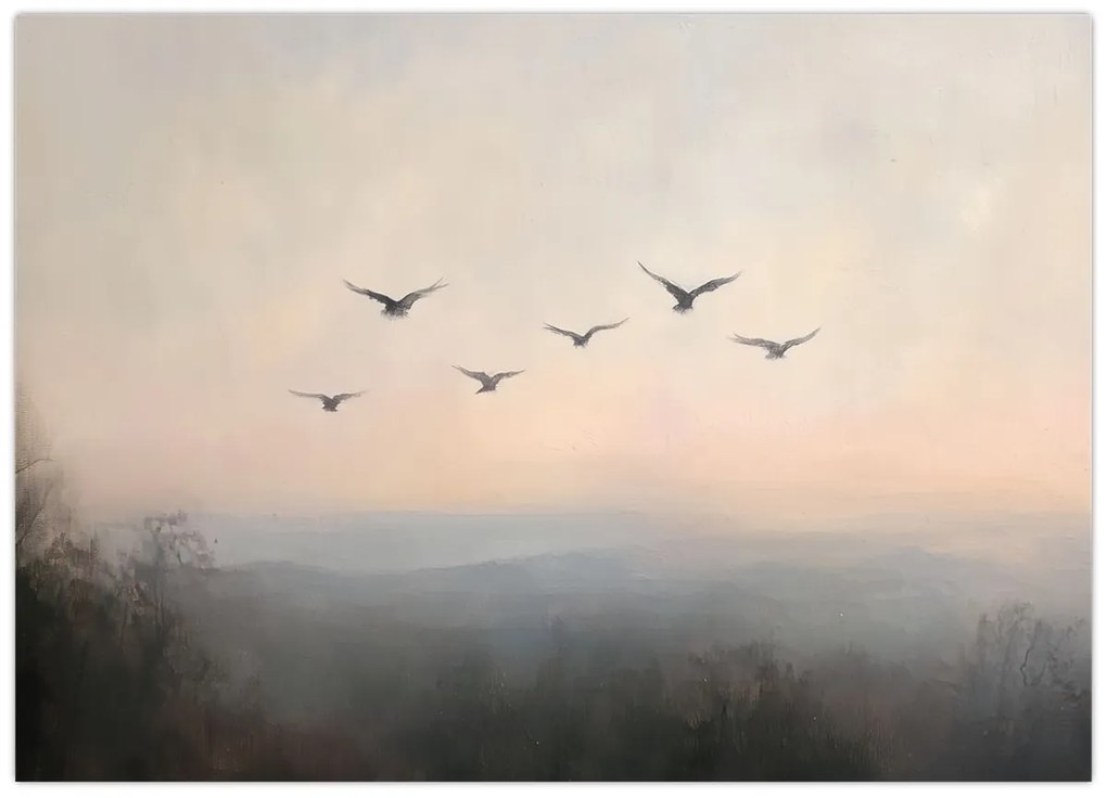 Sklenený obraz - Hejno vtákov (70x50 cm)