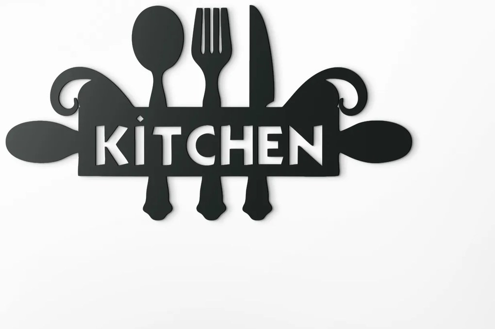 drevko Drevená dekorácia Kitchen Rozmer obrazu: 23,5 x 44,5 cm, Farba dekorácie: Čierna