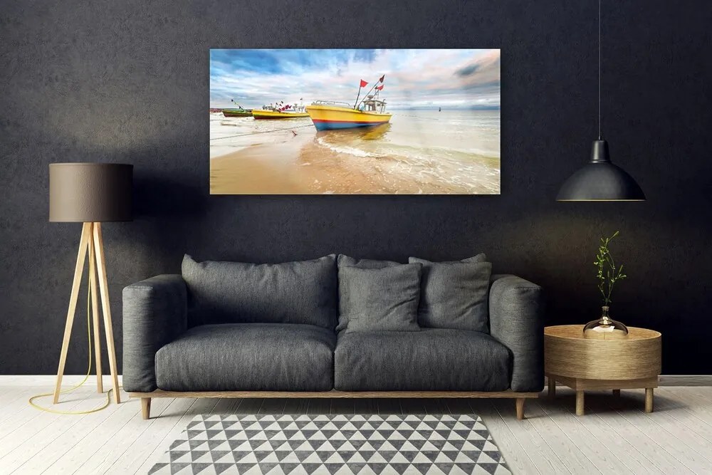 Obraz plexi Loďky pláž more krajina 120x60 cm