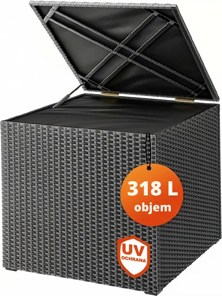 Polyratanový úložný box RICCO, 318L, 75x75x70cm, čierna Casaria