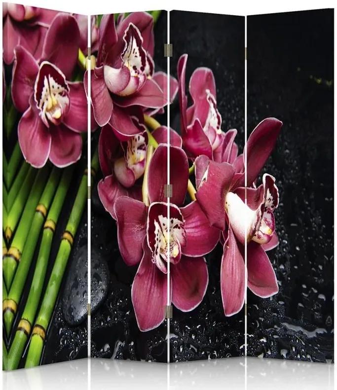 CARO Paraván - Bordeaux Orchid | štvordielny | jednostranný 145x150 cm