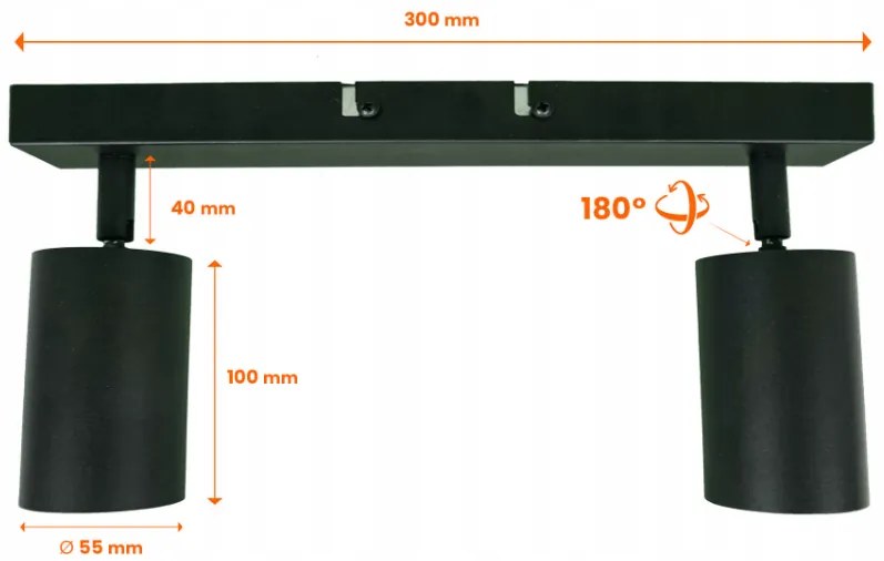 BERGE Stropné bodové svietidlo LED VIKI-X 2x GU10 - čierne + 2x LED žiarovka