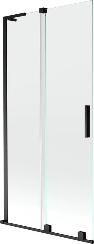 Mexen Velar L, 2-krídlová posuvná vaňová zástena 95 x 150 cm, 8mm číre sklo, čierna matná, 896-095-003-01-70