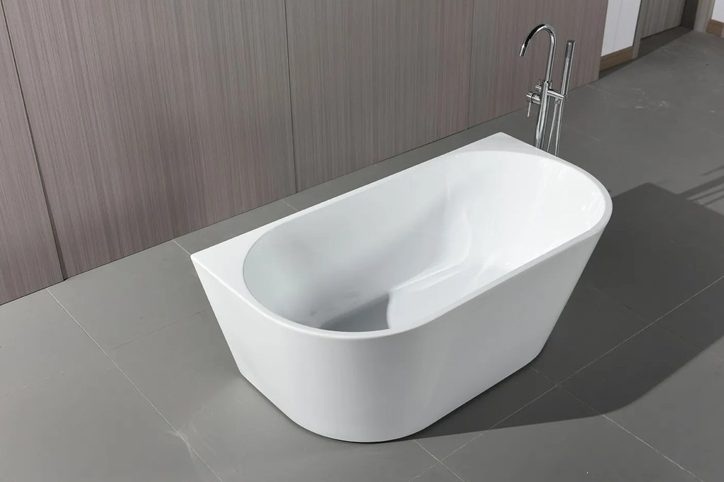 Erga Norah, voľne stojaca vaňa ku stene 150x75 cm + odtoková zátka, biela lesklá, ERG-NORAH-150075-WH-WH