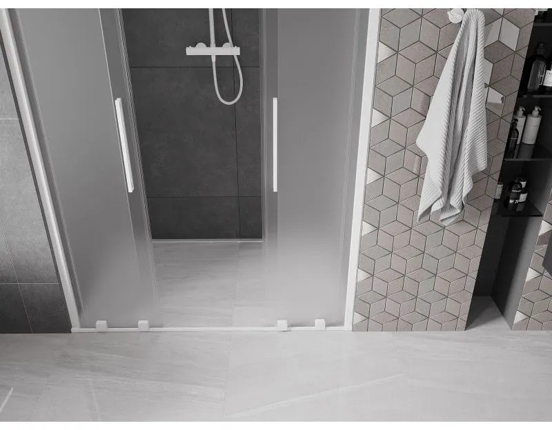 Mexen Velar Duo, posuvné sprchové dvere do otvoru 150 cm, 8mm sklo námraza, biela matná, 871-150-000-32-20