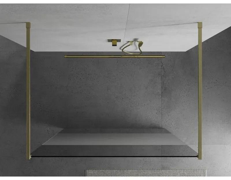 Mexen Kioto, sprchová zástena Walk-In 110 x 200 cm, 8mm číre sklo-námraza, zlatý matný profil, 800-110-002-55-35