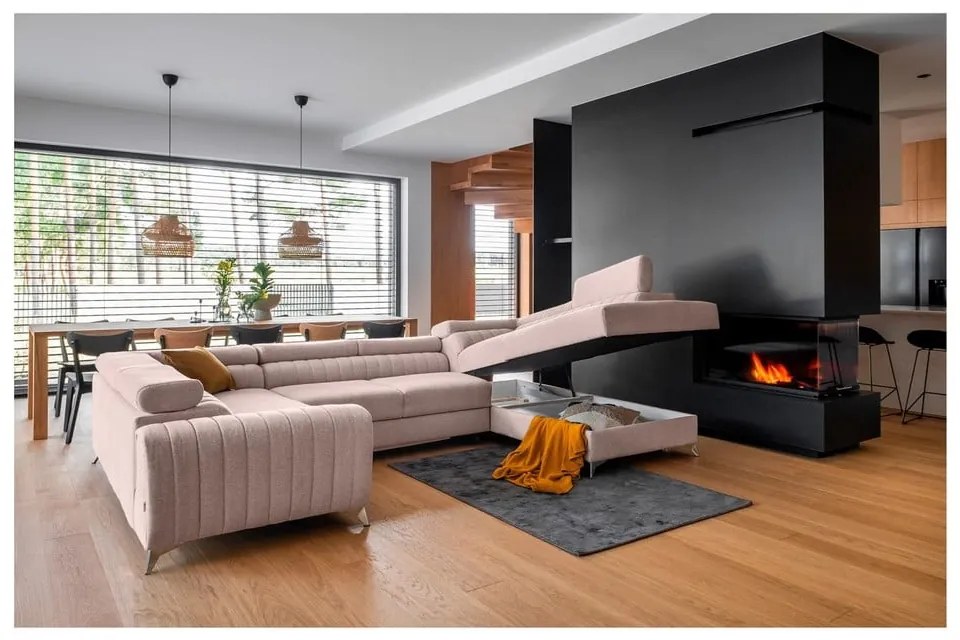 Ružová rozkladacia/s úložným priestorom rohová pohovka (pravý roh/do tvaru "U") Louis – ELTAP