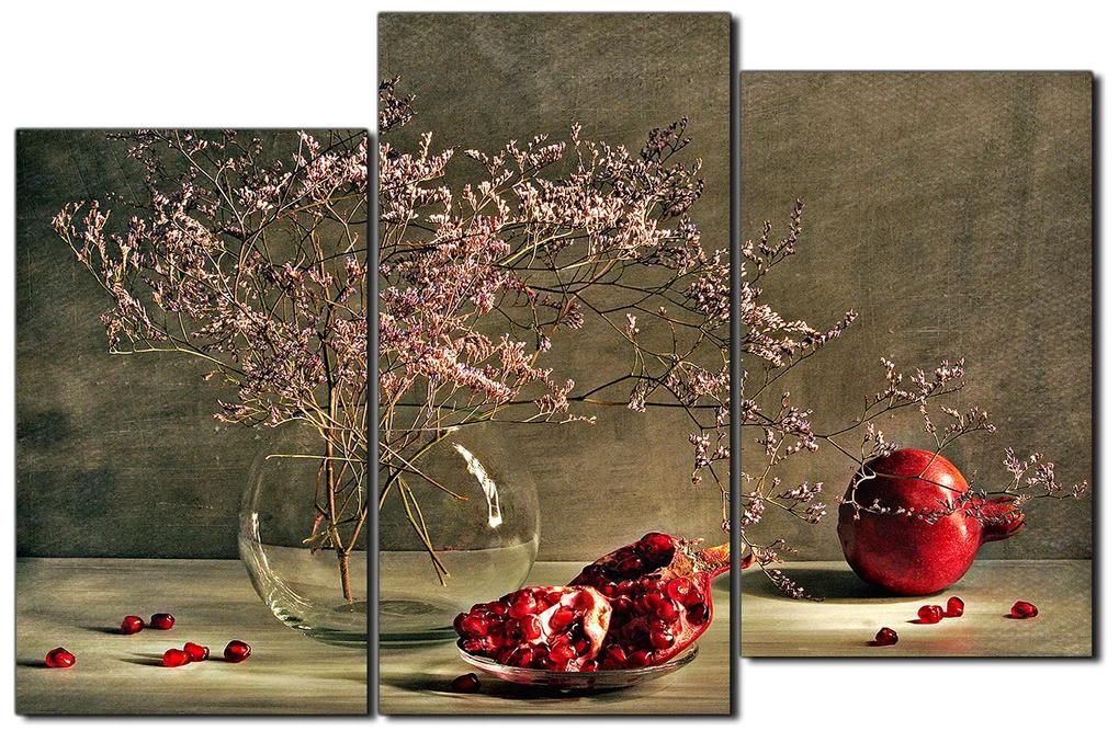 Obraz na plátne - Zátišie - vetva a granátové jablko 1274D (120x80 cm)