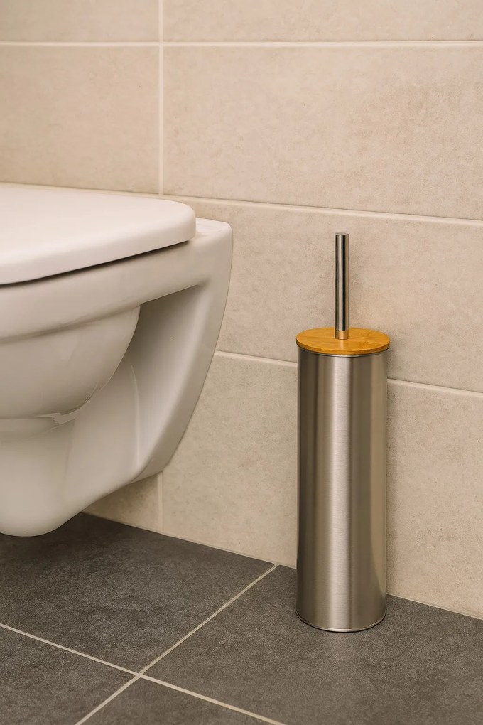 WC kefa Beri, chrómová/s drevenými a chrómovými prvkami