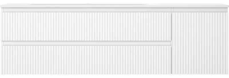 Mexen Rivel, kúpeľňová skrinka 160 cm s ľavým umývadlom Vela, 2S, 1D, drážkovaná, biela matná, 91A23-16047-3-BBFFF01-W23L01