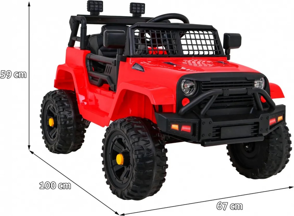 Ramiz Autíčko Jeep Dark Night na batérie pre deti červené + pomalý štart + EVA kolesá + LED audio