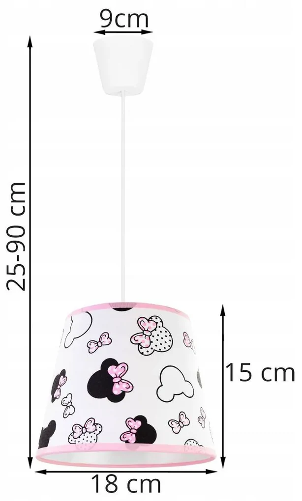 Detské závesné svietidlo Minnie, 1x textilné tienidlo so vzorom, s