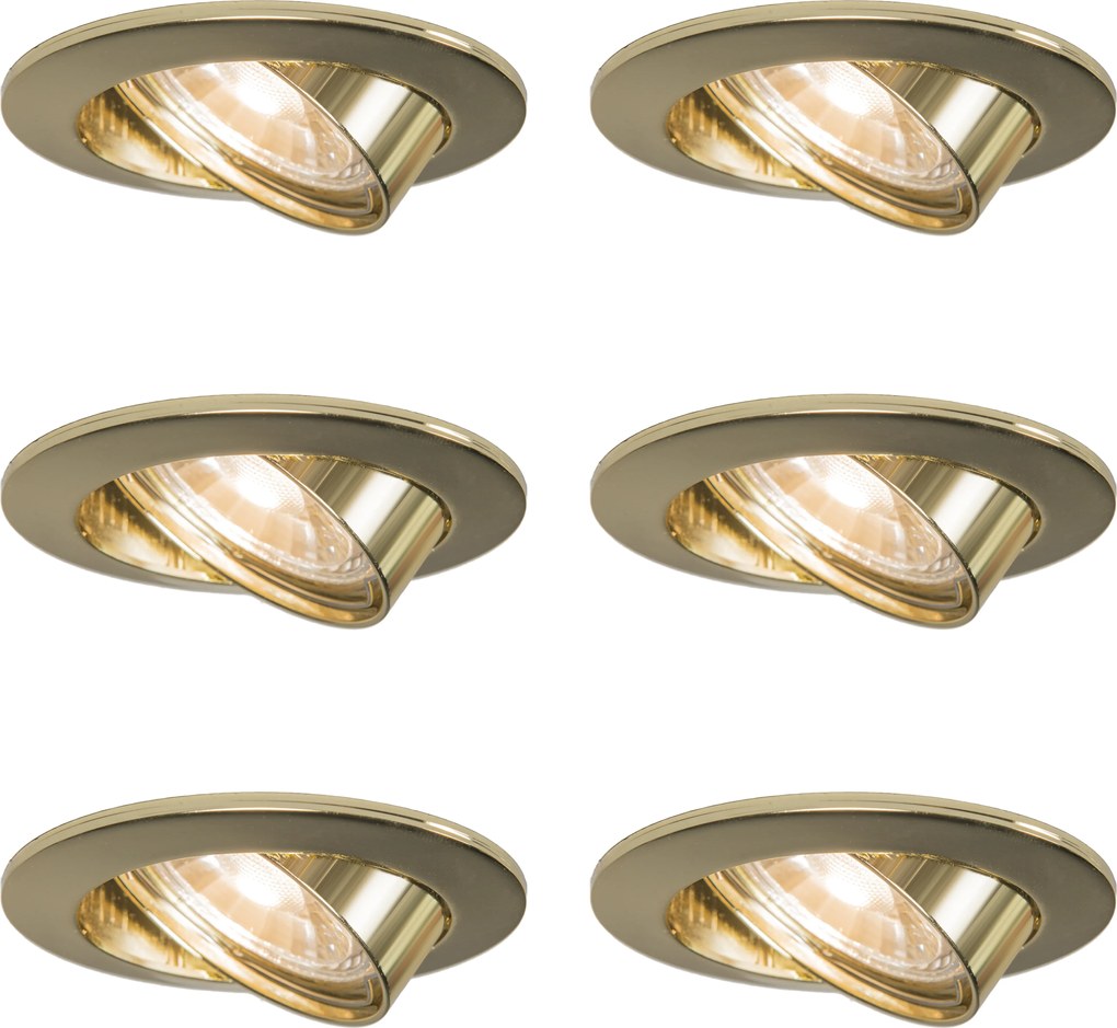 Sada 6 okrúhlych naklápacích zapustených bodových svetiel zlatá - Edu