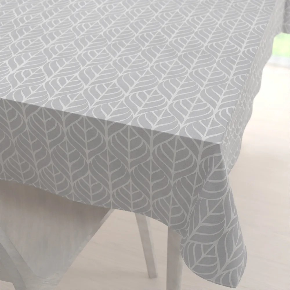 Biante Bavlnený obdĺžnikový obrus Sandra SA-212 Listy na sivom 130x220 cm