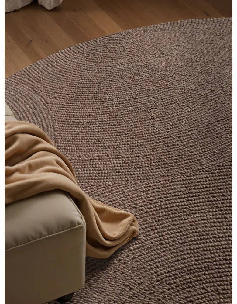 Ručne tkaný vlnený okrúhly koberec taupe ø 120 cm Eleni Taupe – Hanse Home