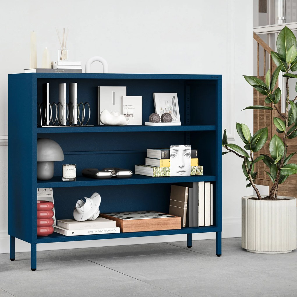 Nízky policový regál LUCA, 1000 x 900 x 350 mm, Modern: tmavomodrá farba