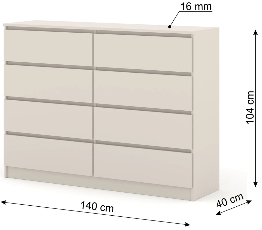 Komoda Maya S8 (kašmír). Akcia -14%. Vlastná spoľahlivá doprava až k Vám domov. 1124948