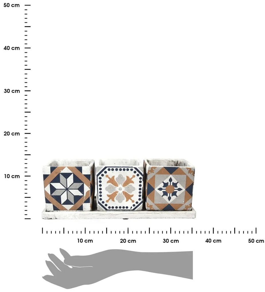 BETÓNOVÝ KVETINÁČ S MISKOU AZULEJOS SADA 3KS 12,5X36X13 CM VIACFAREBNÁ