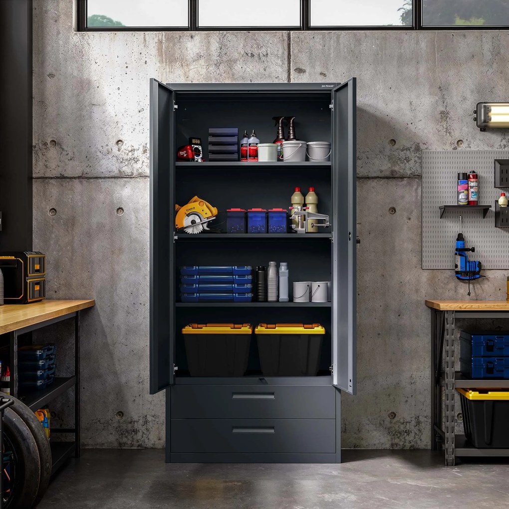 Modulárna kovová multifunkčná skriňa s dvoma zásuvkami antracitová MEGAN 1950 x 900 x 400 mm