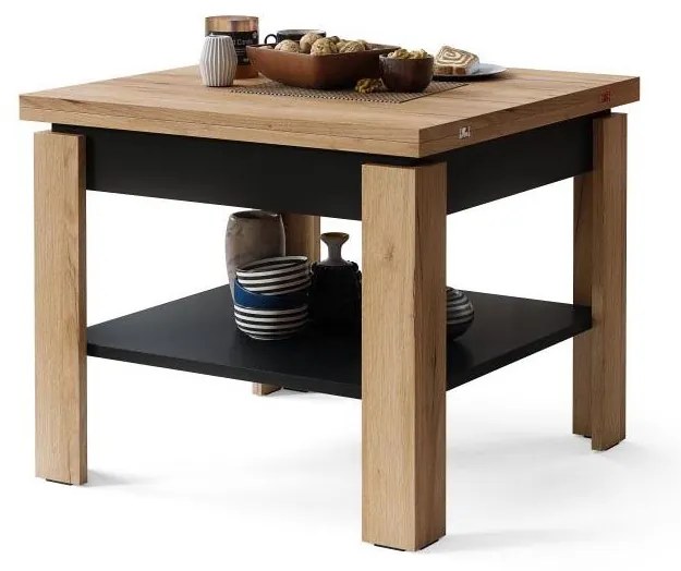 Rozkladací konferenčný/jedálenský stôl s odkladacou poličkou LIA dub craft/čierna