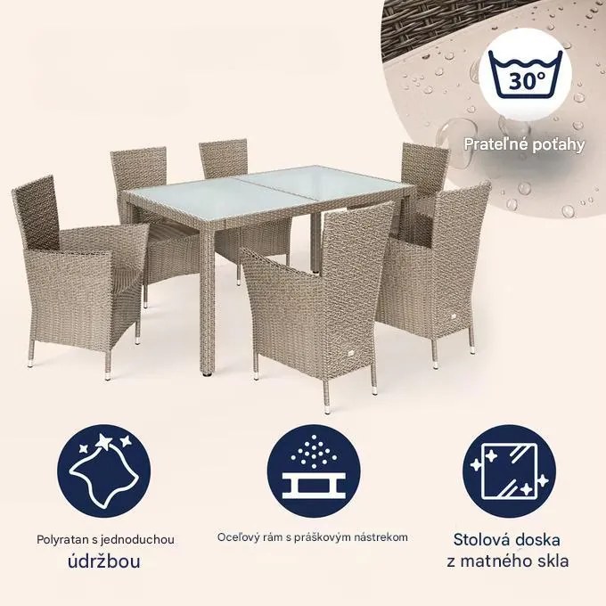 InternetovaZahrada Záhradná ratanová zostava Berlin 1+6 - béžová/krémová