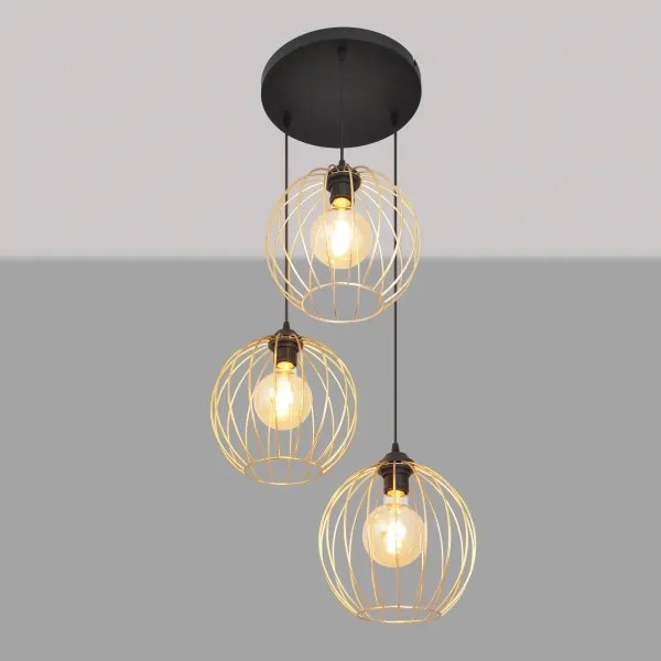 Luster na lanku MERCURE 3xE27/15W/230V zlatá/čierna