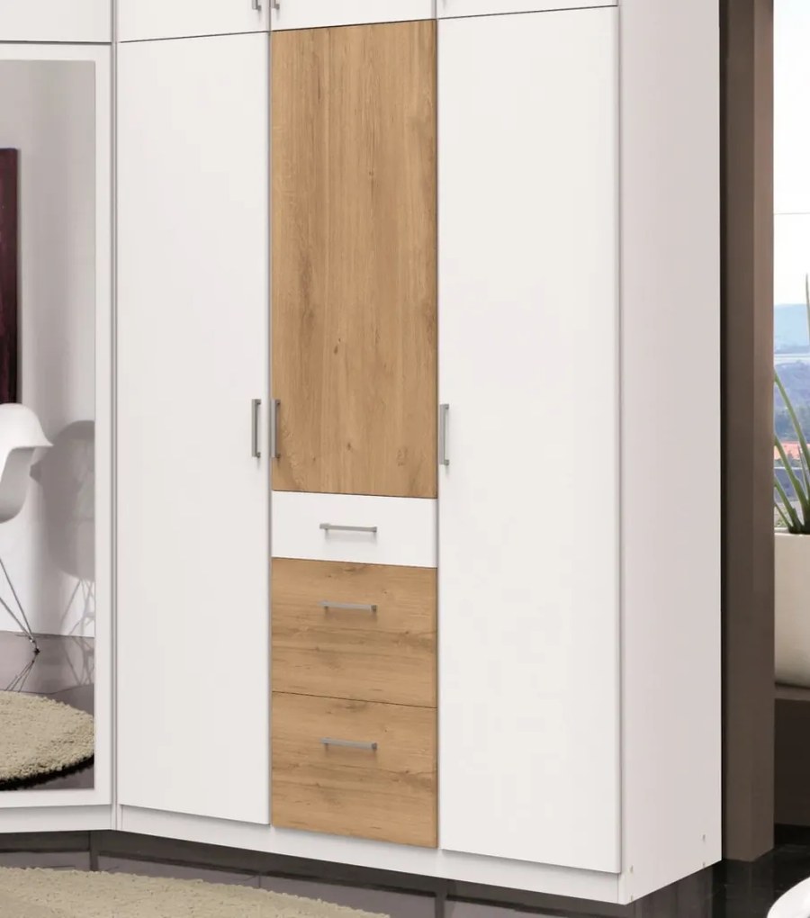 Šatníková skriňa bez zrkadla Click, 135 cm, biela/doskový dub