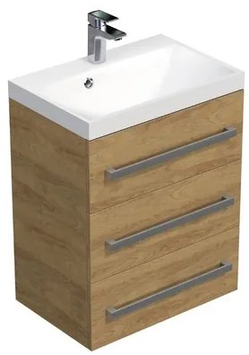 Kúpeľňová skrinka s chrómovými úchytmi a umývadlom SAT Cube Way 60x76,5x40 cm dub Hickory mat CUBE2603DH, 1 ks