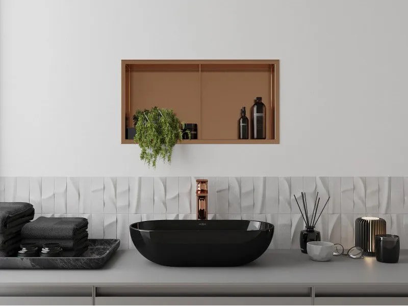 Mexen X-Wall-R, polica na zapustenie s prírubou 60 x 30 cm, medená matná - 19C0603010S