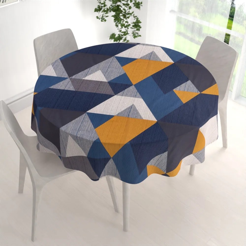 Biante Bavlnený okrúhly obrus Sandra SA-390 Modro-béžovo-oranžové trojuholníky Ø 70 cm